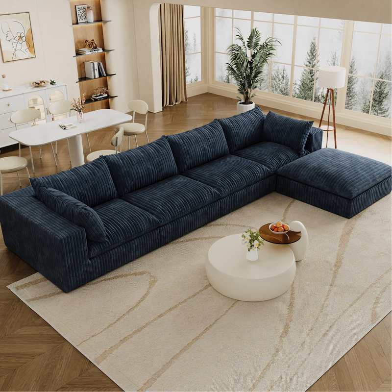 Siège profond en velours côtelé de 157,6 po à 5 places, coussin amovible double couche, sans assemblage, bricolage pour différents espaces, tissu de luxe rembourré de plumes, tissu doux avec support en éponge, compression à haute densité