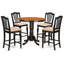 Ensemble de comptoir de cuisine 5 pièces comprenant une table de salle à manger ronde avec piédestal et 4 chaises de salle à manger rembourrées en tissu de lin, 36 po x 36 po, noir et cerisier-1269312309-1265791597-1309328922