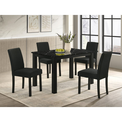 1pc Black Faux Marble Black Finish Rectangular Dining Table Wooden Dining Room Furniture Modern Contemporary