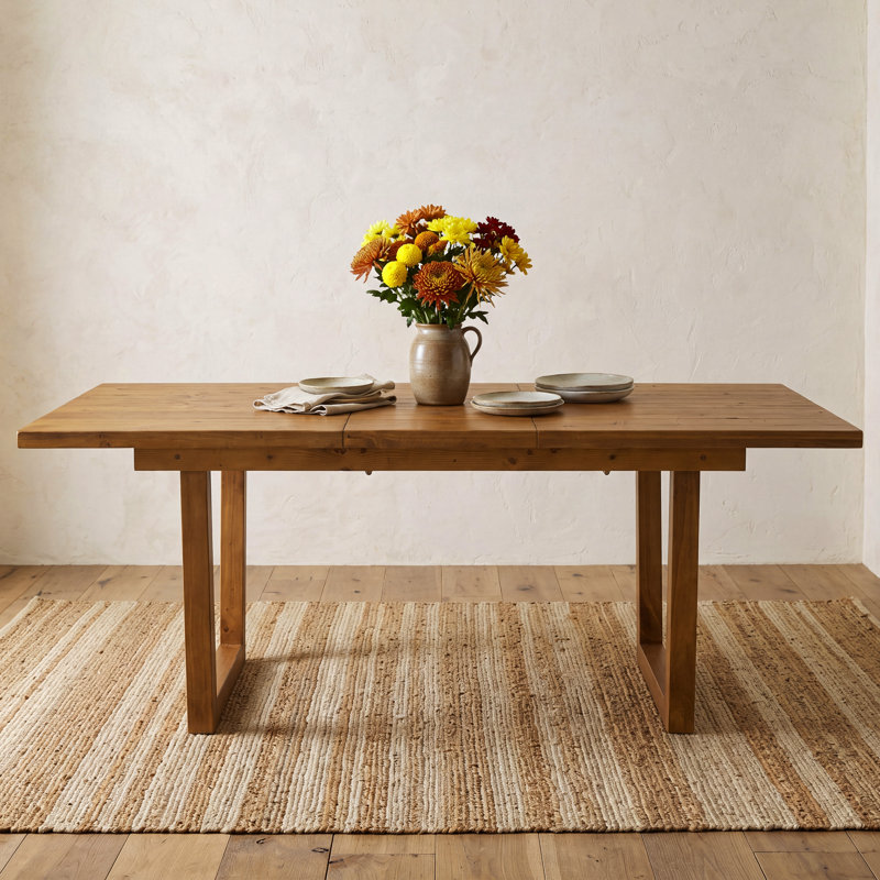 Table de salle à manger extensible en bois massif avec pieds de traîneau, table de salle à manger en pin récupéré de style campagnard pour la cuisine / salle à manger