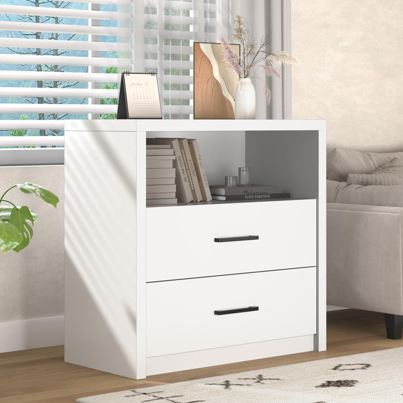 Table de chevet 31,5 "avec tiroir et tablette - table de chevet moderne, Blanc