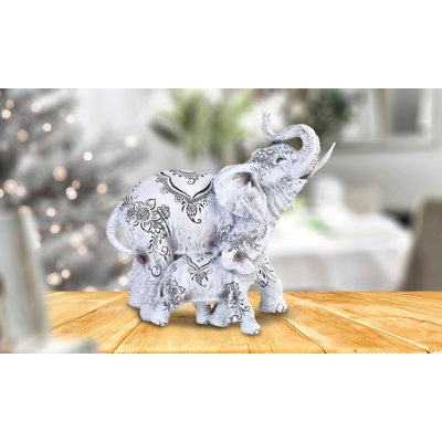 Figurine éléphant blanche et bébé 8,25 po