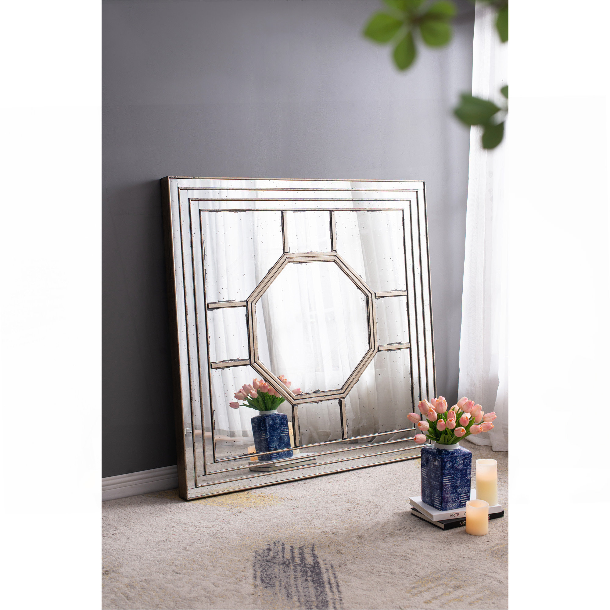 Gracie Oaks Antique Style Decorative Square Wall Mirror With Mirrored