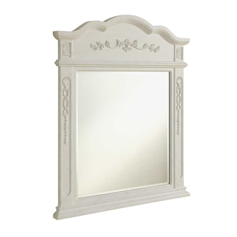 Hand-Painted Beveled Flat Wall Mirror , Antique White, 38" x 32"