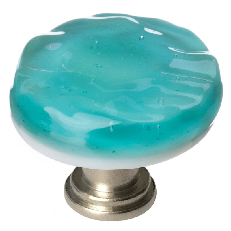Poignée décorative ronde en verre Glacier de 1 1/4 po de diamètre Aqua, Chrome poli, Turquoise