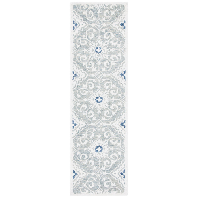 Roslyn Hand Tufted Wool And Cotton Damask Rug, Runner 2'3" x 8'