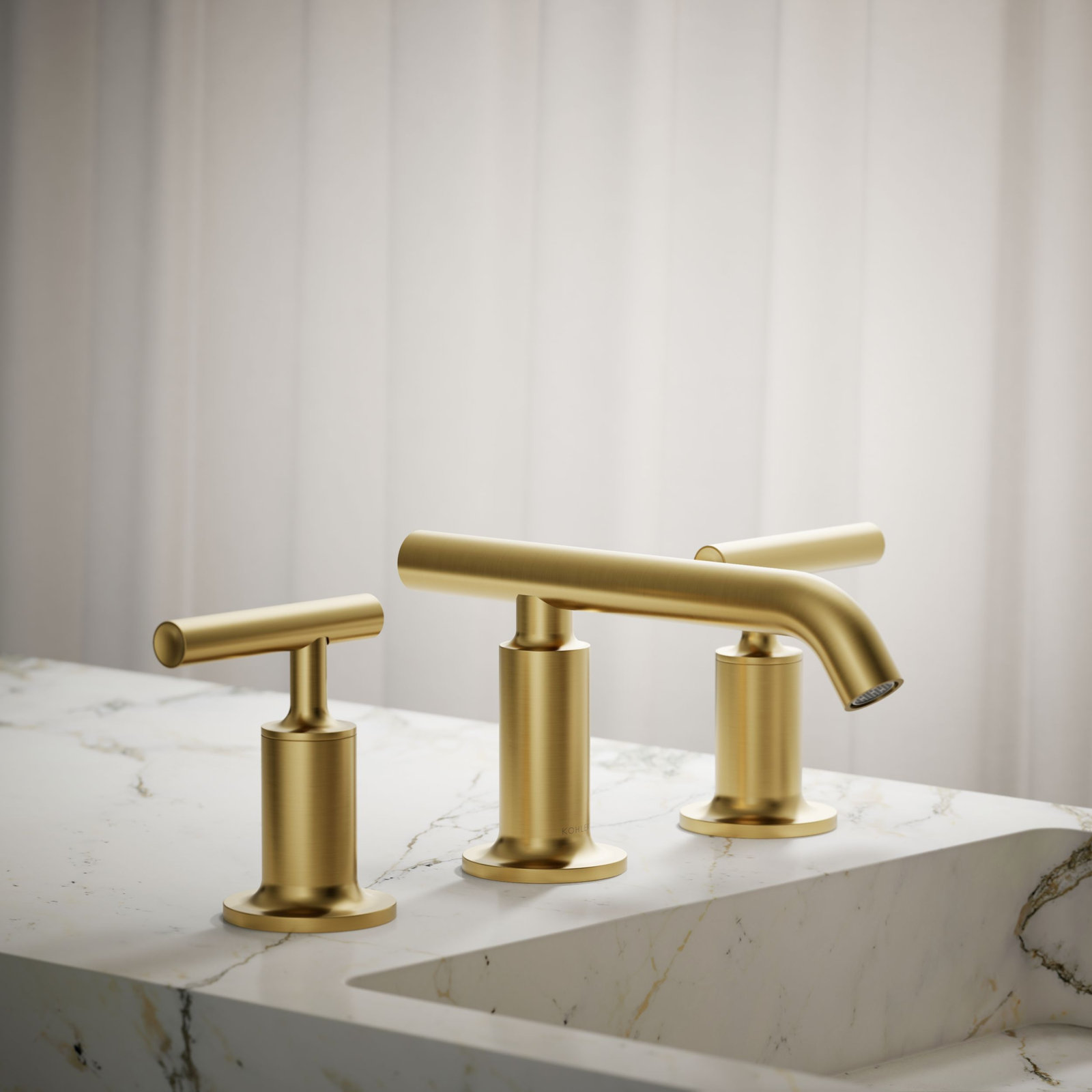 Purist Widespread Bathroom Faucet with Drain Assembly, Vibrant Brushed Moderne Brass