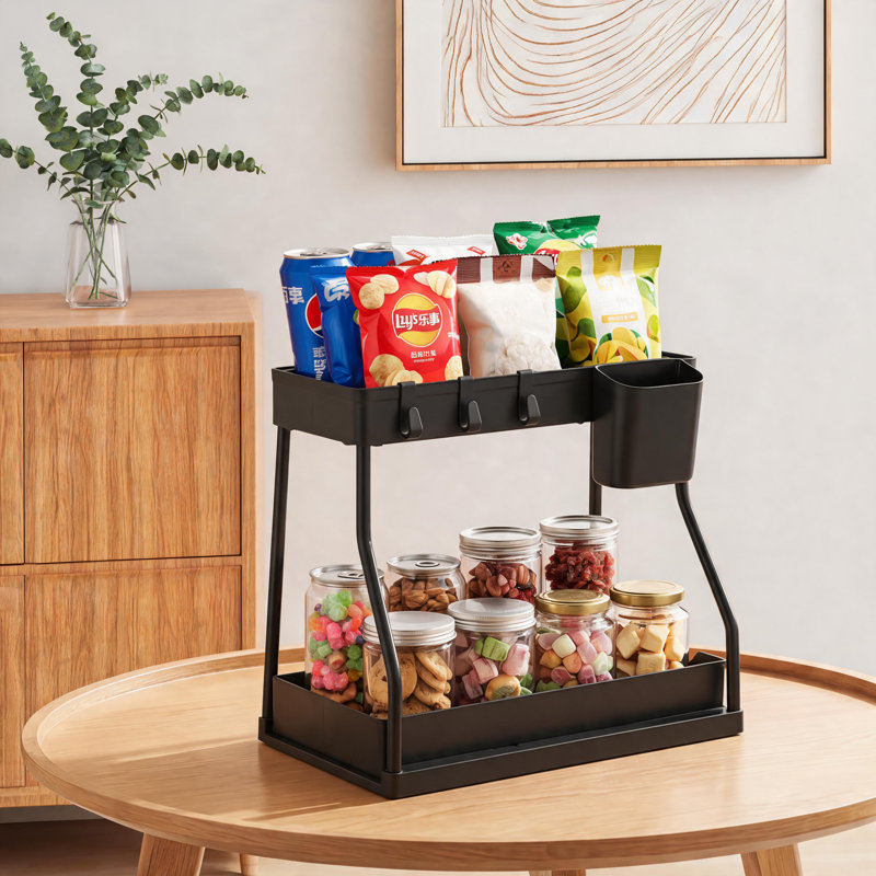 Support de rangement coulissant double couche en L noir (1 pièce) - Tablette coulissante peu encombrante pour les espaces de cuisine et de salle de bain.