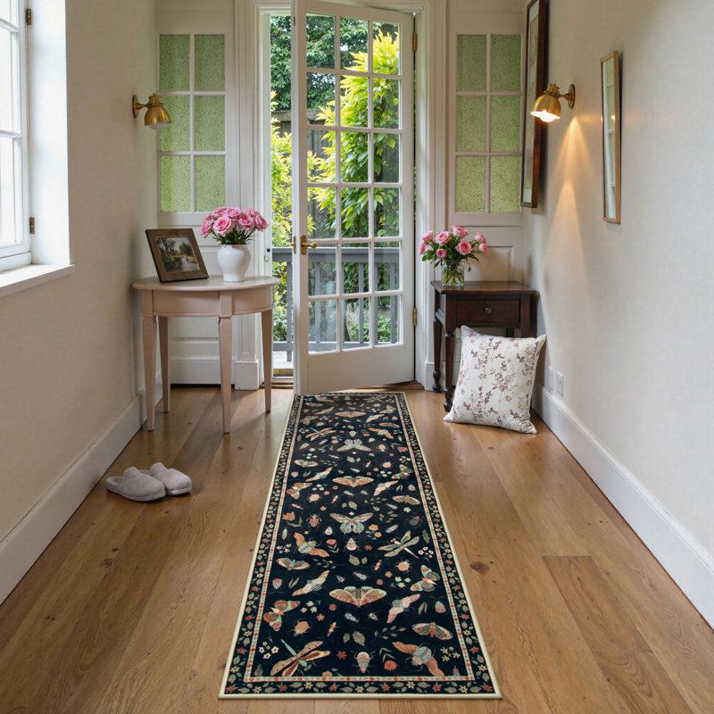 Insect Print Washable Rugs for Living Room Ultra-Thin Non-Slip Modern Bedroom Large Carpet, Runner 2' x 6'