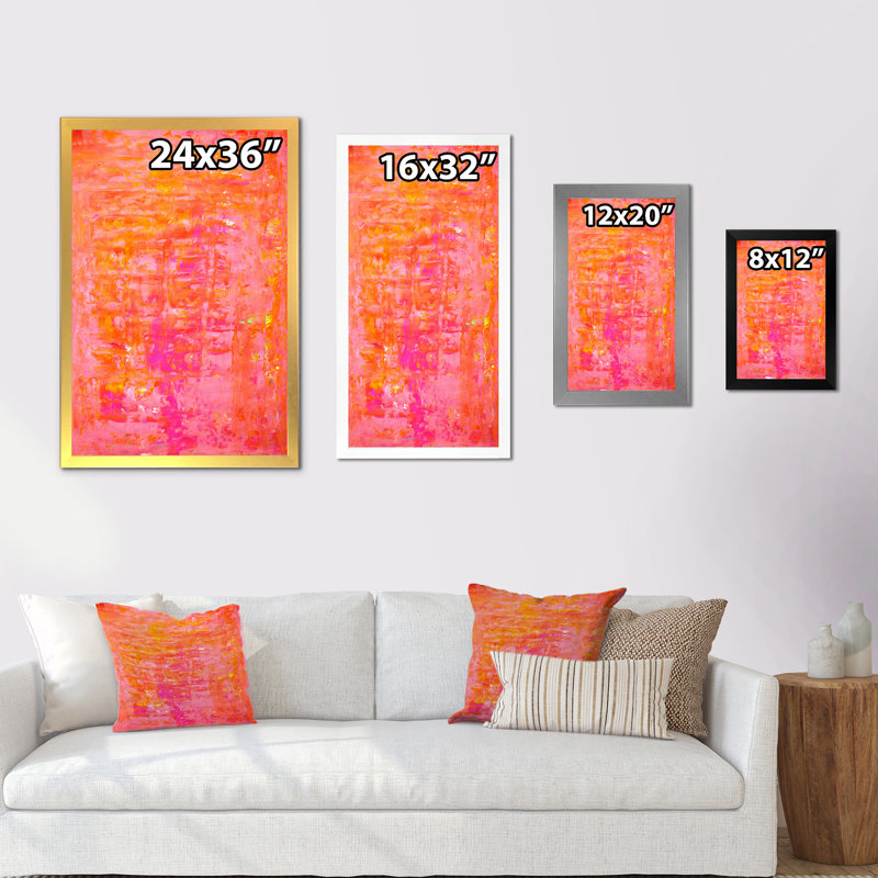 Orange et rose - art moderne, Cadre noir, H 20 po x l 12 po x P 1 po