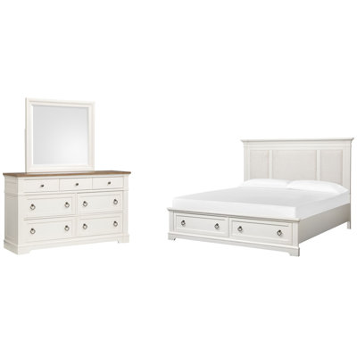 Grand lit tapissier avec commode et tiroir de rangement avec miroir