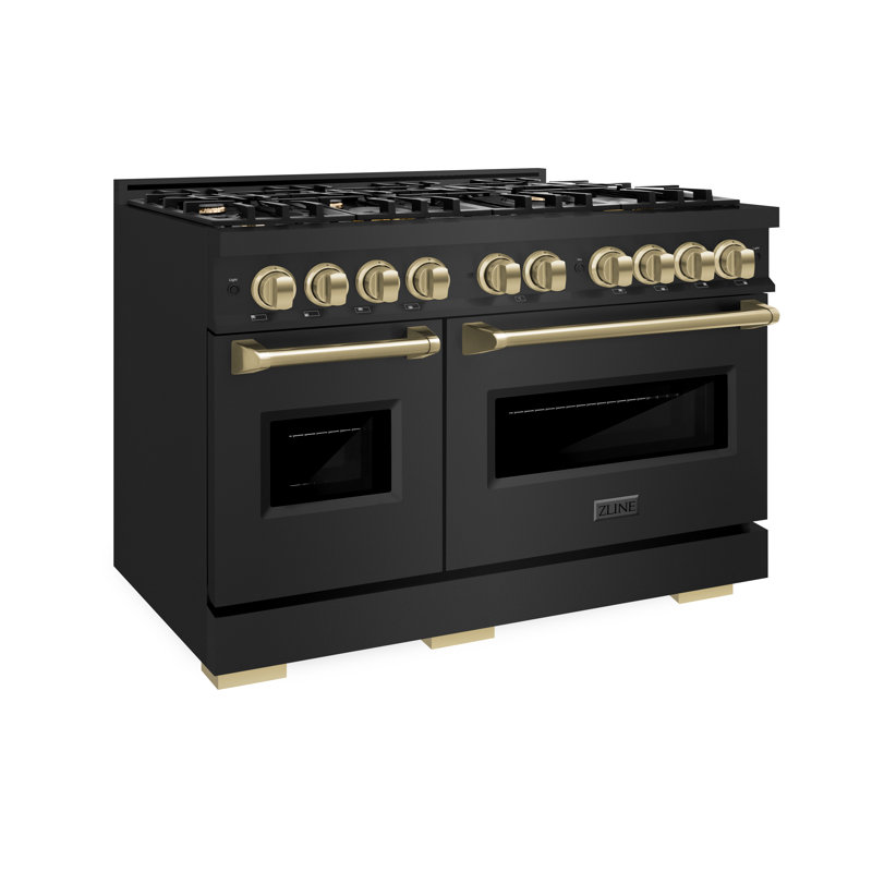 ZLINE Autograph 48" Classic Black Stainless Gas Range w/ 8 Burners & Gold Accents, Champagne Bronze