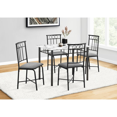 5pcs Dining Table , 40" Rectangular, White Marble-like Laminate, Black Metal, Modern For Small Room Furniture With Rectangular Table, Marble Look Comf