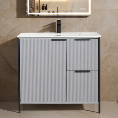 Chriselda 36" Freestanding Bathroom Vanity with Ceramic Sink | Modern Wood Vanity Cabinet with Basin | Soft-Close Storage & Minimalist European Design | Quick Assembly