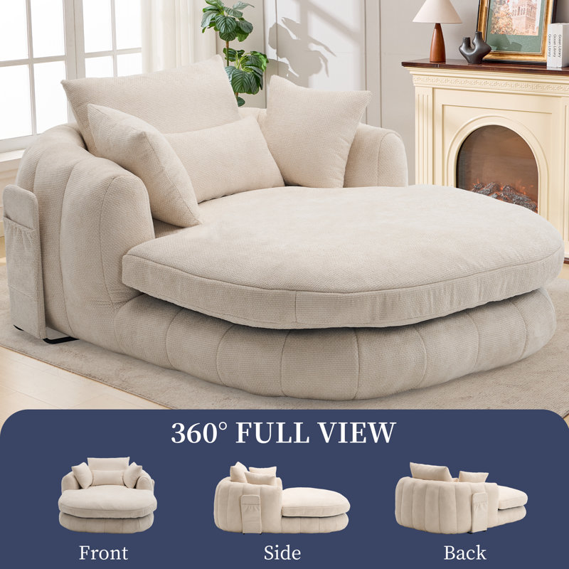 Oversized Chaise Lounge – Compression- Chenille Chair, Beige