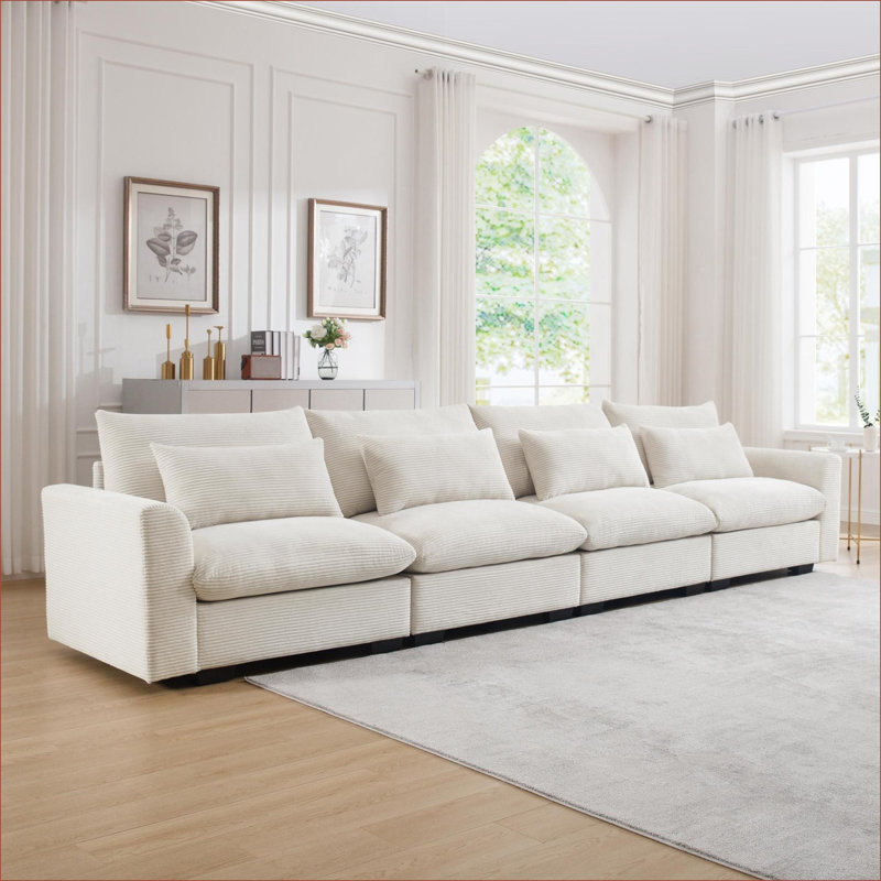 Canapés-lits | Siège moderne pour 4 personnes avec siège et 4 coussins de taille | Beige | Velours côtelé