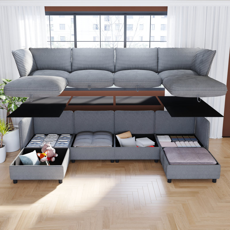 Corduroy Sectional, Black Corduroy