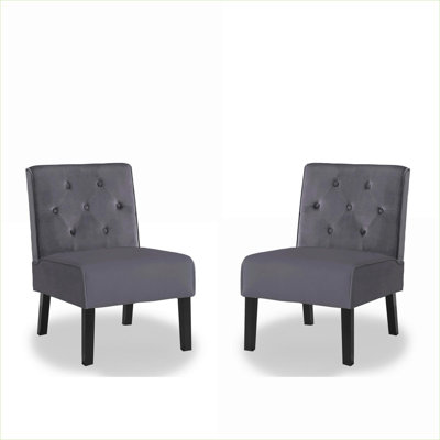Fauteuil de chambre 2 pièces capitonné sans accoudoirs 53 po, velours gris froid