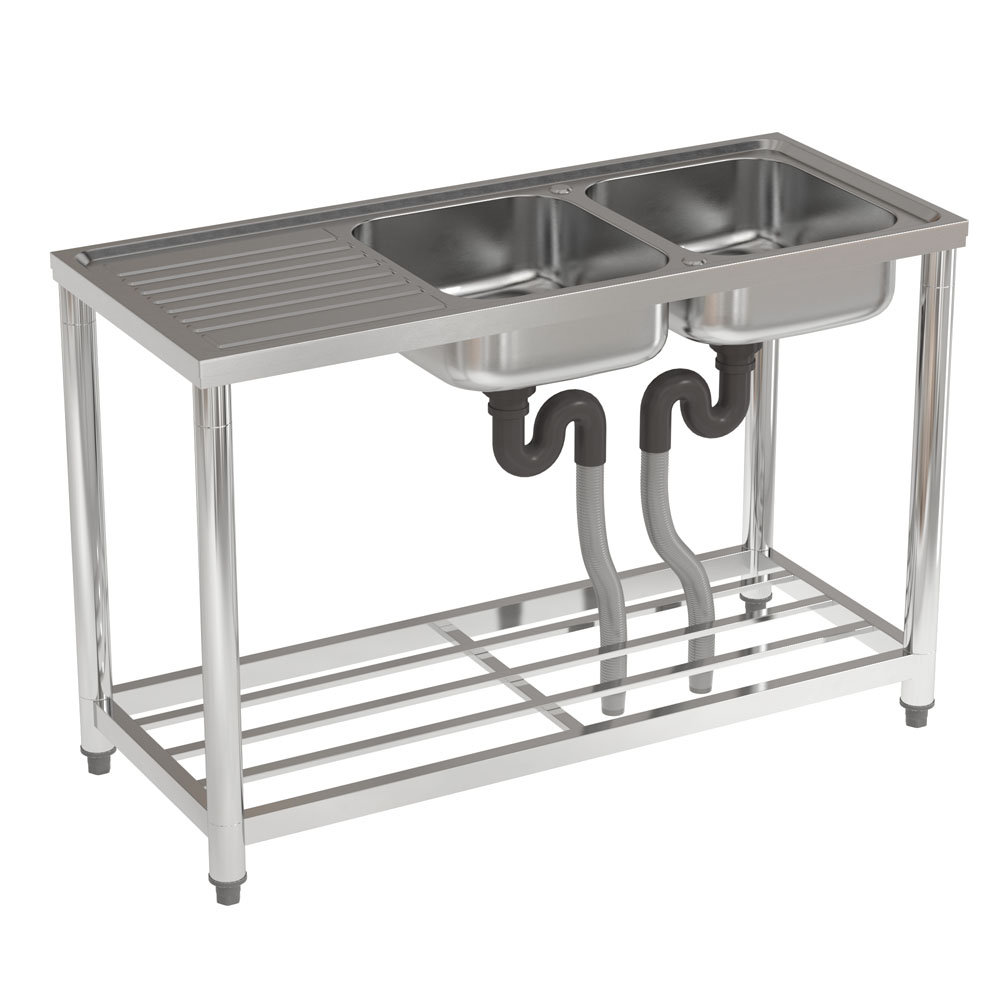 Borough Wharf 50mm W Double Bowl Stainless Steel Kitchen Sink with 2 Faucet Holes