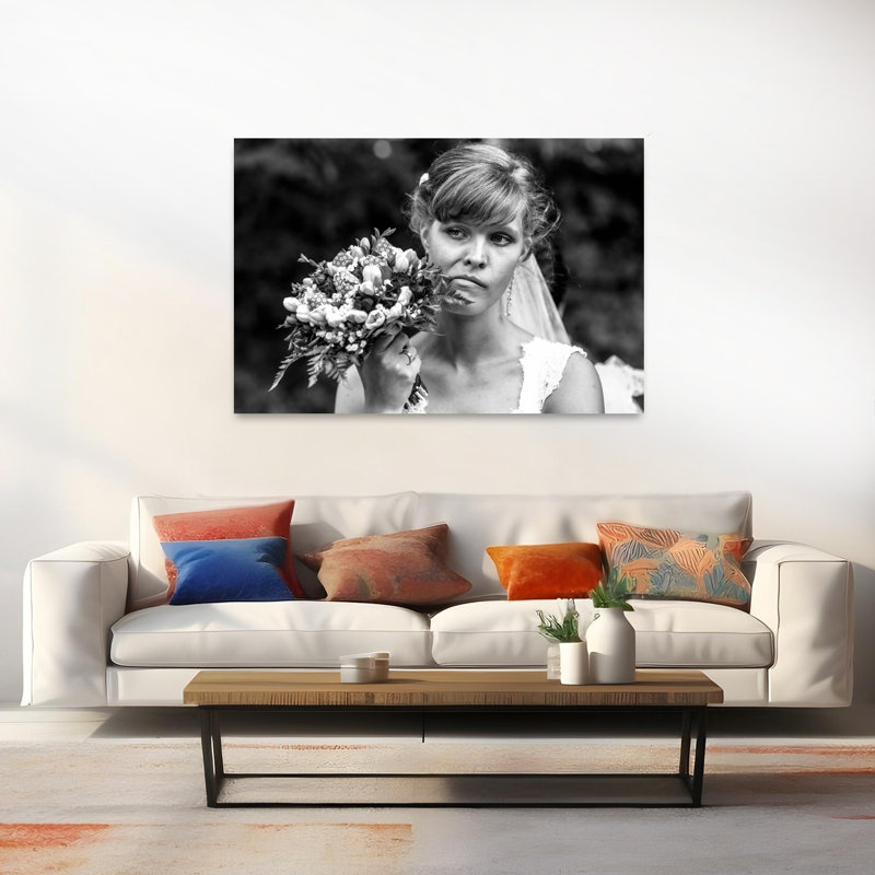 Pensive Bride With Bouquet Contemporary Portrait Flower Wall Art Print by Mark Kling - Print, 101.6cm H x 152.4cm W