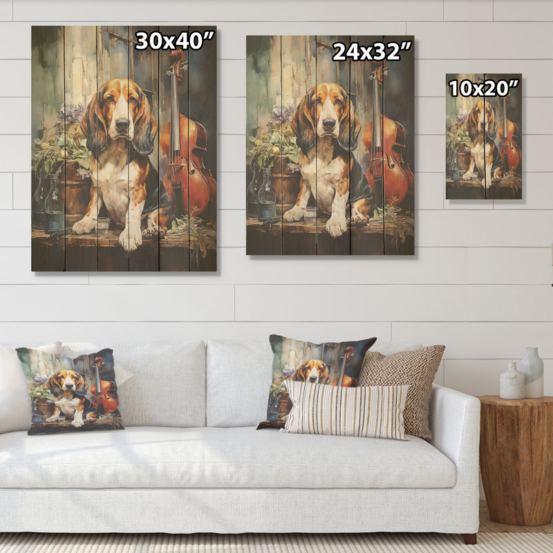 Basset hound Melody - chien, art mural sur bois de pin naturel, H 20 po x l 10 po
