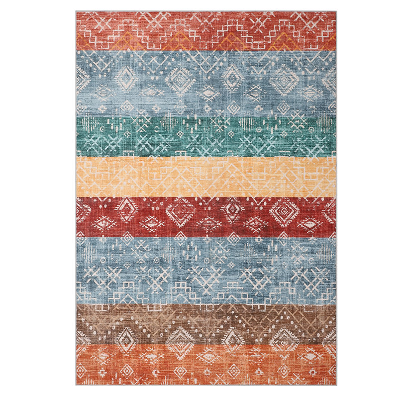 Boho Machine Washable Rug for Living Room Modern Non-Slip Rug for Bedroom Stain-Resistant Low Pile Rugs for Dining Room