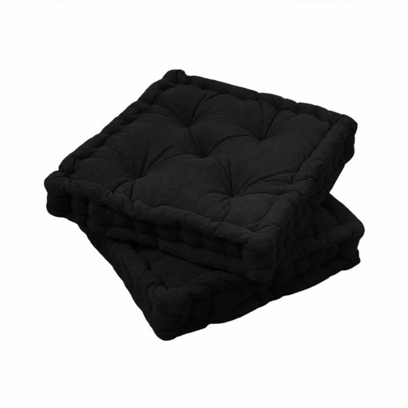 Tufted Corduroy Floor Cushion Set Of 2, Square Thick Seat Pads For Chair, Floor & Sofa, Black