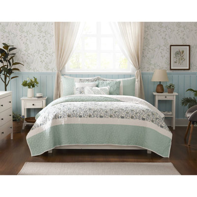 Madison Park Dawn 6 Piece Oeko-Tex Quilted Cotton Percale Reversible Quilt Set, Paisley, Full/Queen & King/Cal King