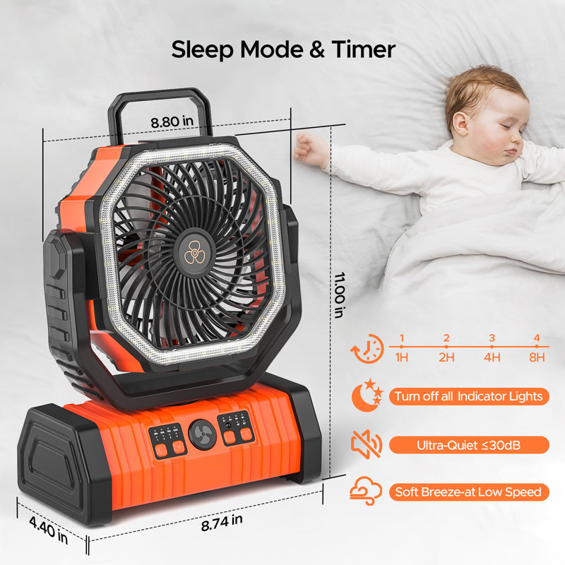 Ventilateur de camping portatif à pile CRST 20000 mAh, Orange