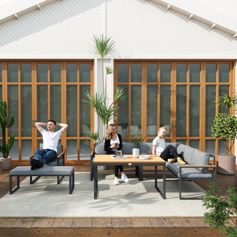 Outsunny 6 Piece L Shaped Garden Furniture Set 9 Seater, Brown