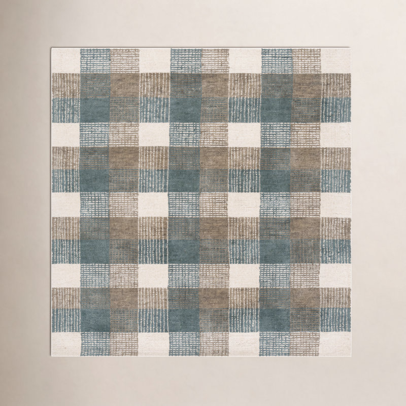 Hand-Tufted Wool Plaid Rug, Square 6'