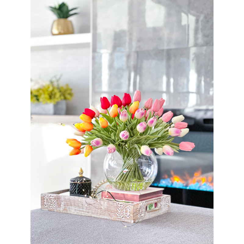 Arrangement floral moderne 60 tulipes, Rose/rouge