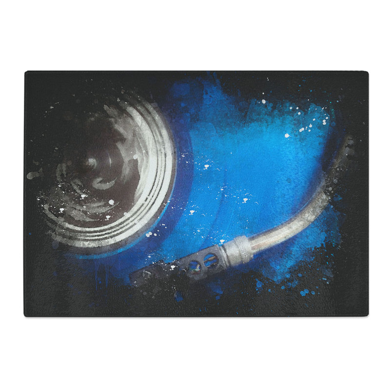 Tempered Glass Blue Vinyl Record Chopping Board, 28.5 cm x 39 cm