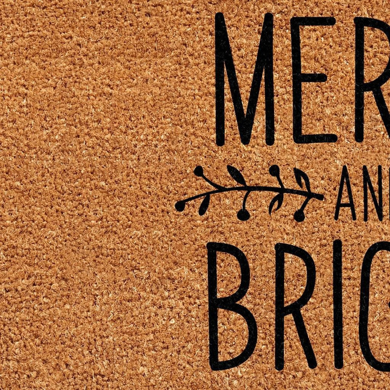 24" X 36" Brown And Black Christmas Merry and Bright Outdoor Coir Door Mat