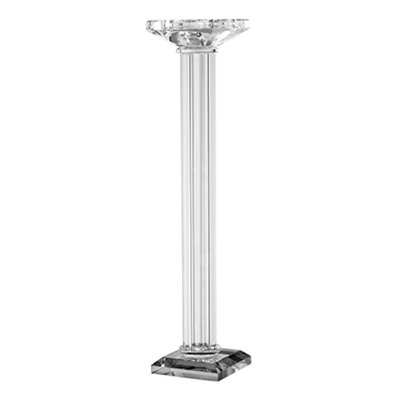 Porte-bougie pilier, haut verre transparent cannelé de 17 pouces, base carrée classique