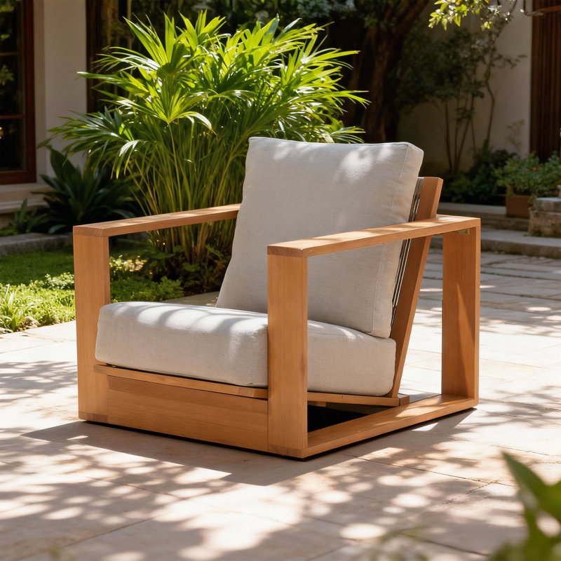 Chaise d'extérieur simple en eucalyptus avec coussins