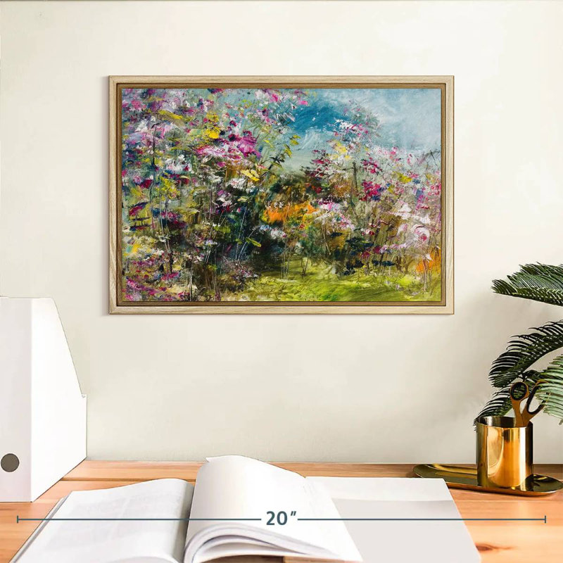 Abstrait fleur sauvage, Cadre flottant en bois naturel, 13 po x 9 po