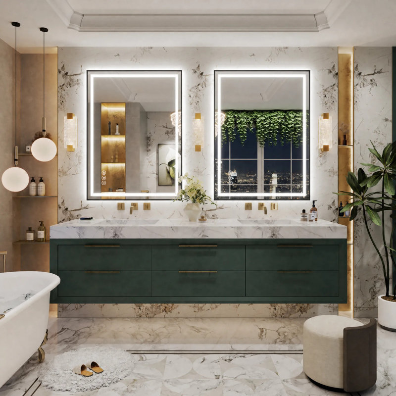 Miroir de salle de bain Adorna certifié UL à intensité variable avec éclairage tricolore, 36 po x 28 po