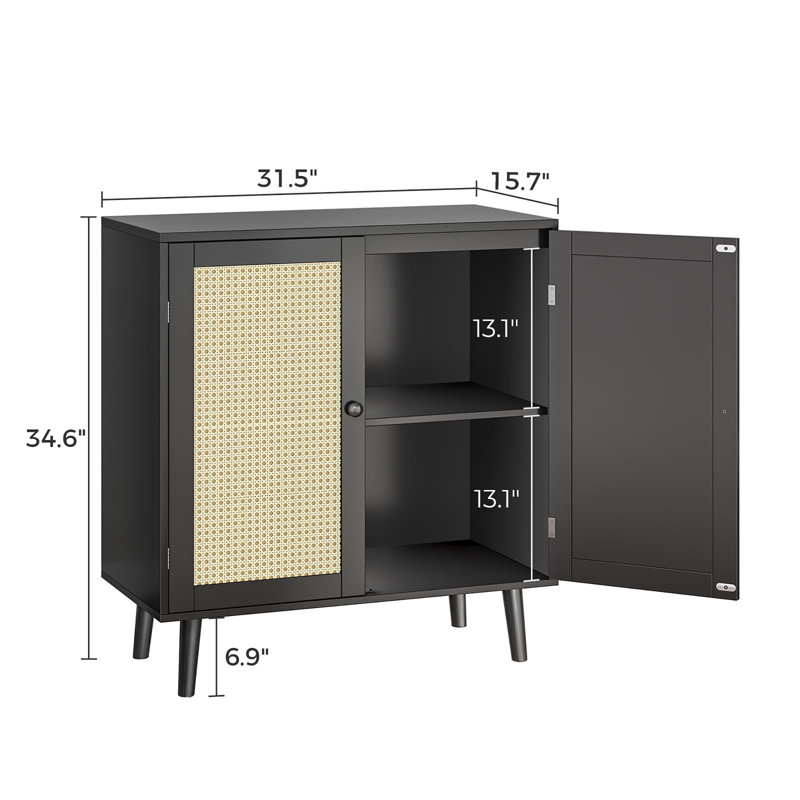 Armoire de rangement avec portes décoratives en rotin synthétique, Noir, noir, noir, noir