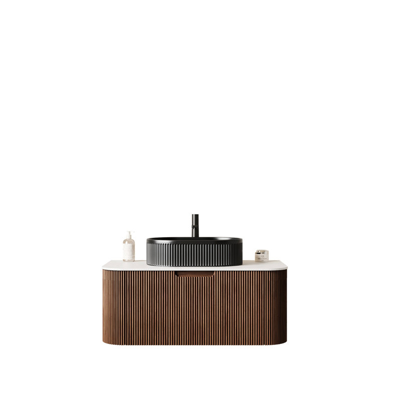 Meuble-lavabo de salle de bain avec lavabo mural, bords courbés et rayé avec un tiroir, H 19,9 po x l 35,85 po x P 18,92 po