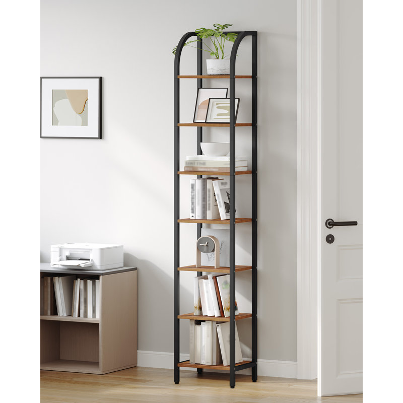 Bookcase, Narrow Bookcase Shelving Unit for Living Room, Office, Sturdy, Bedroom, Industrial , Rustic Brown/Black