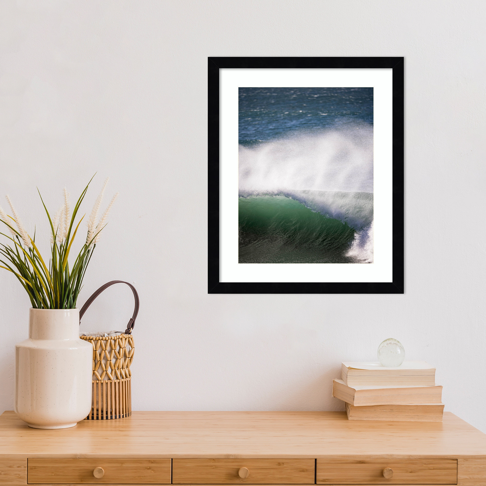 Tube Wave by Shot by Clint Wood Framed Wall Art Print, Black , 17" H x 14" W