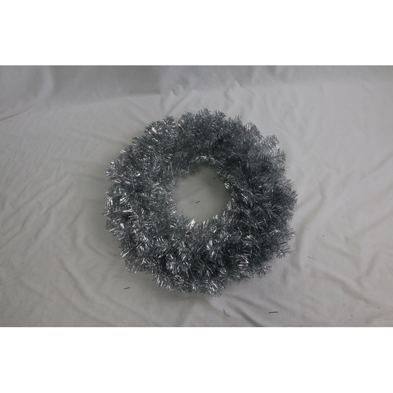 Pre-Lit Artificial Tinsel Christmas Wreath - 24" - Clear Lights, Silver