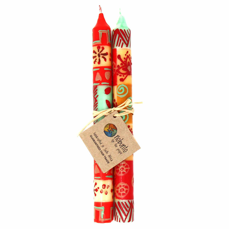 Unscented Taper Candle, Cyan/Red/Yellow