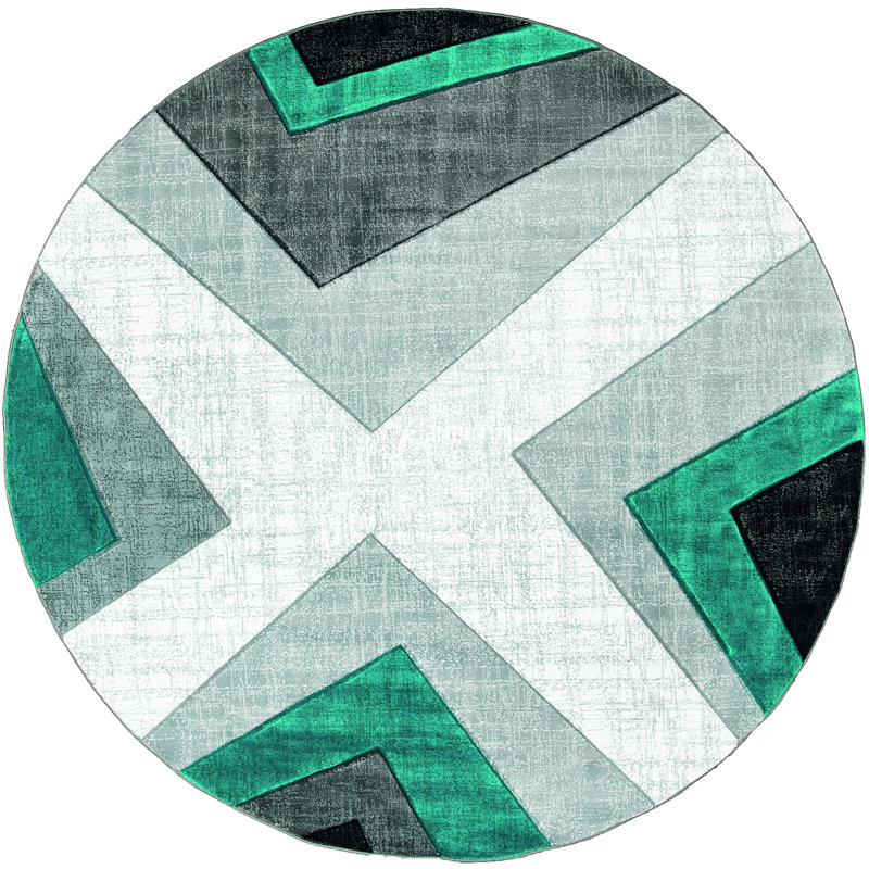 Tapis bleu à motif géométrique Zonia, Rond 7 pi 10 po