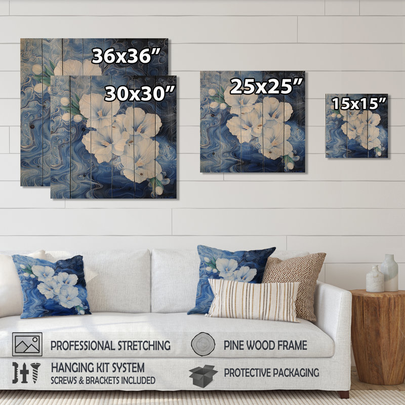 Symphonie éternelle de fleur de freesia bleue III - iris, art mural sur bois de pin naturel, H 15 po x l 15 po x P 0,78 po
