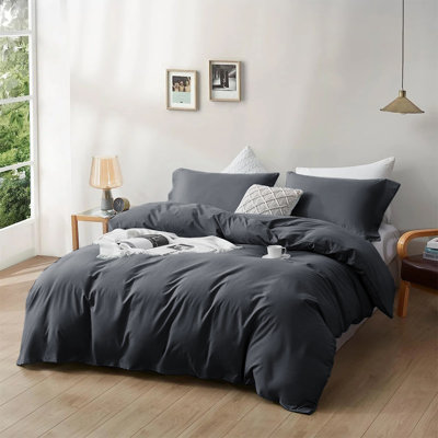  Ensemble de housse de couette réversible en microfibre ultra-douce 200 TC avec taies d'oreiller
