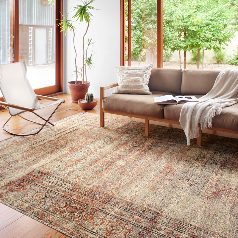 Tapis oriental naturel / brique Dirk, Rectangle 5 pi 3 po x 7 pi 8 po