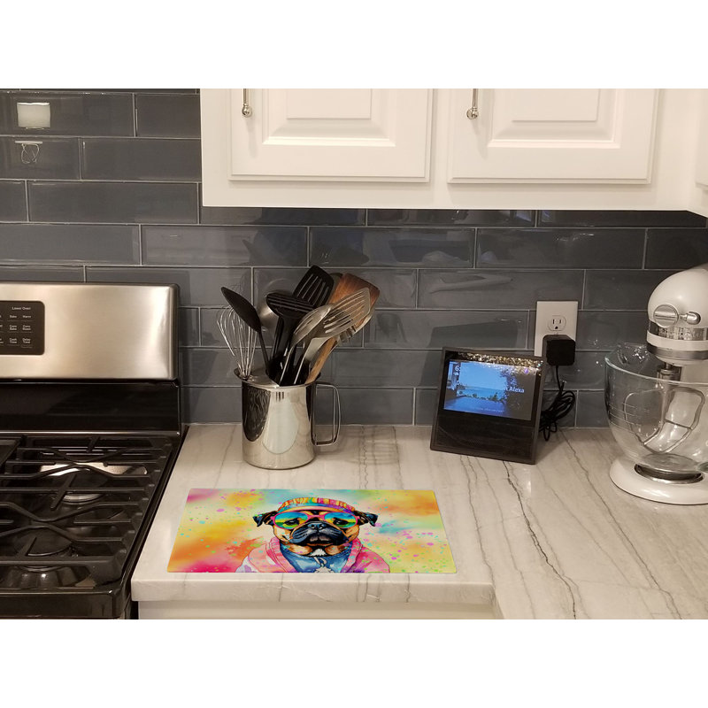 Pug Hippie Dawg Glass Cutting Board Large