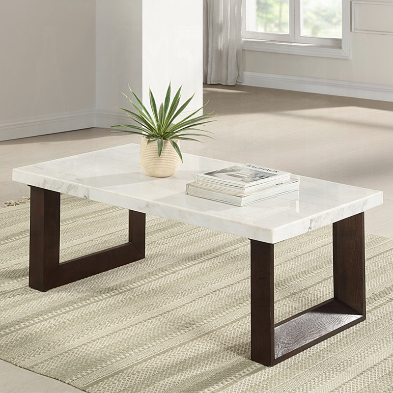 Table basse rectangulaire avec plateau en marbre blanc et brun